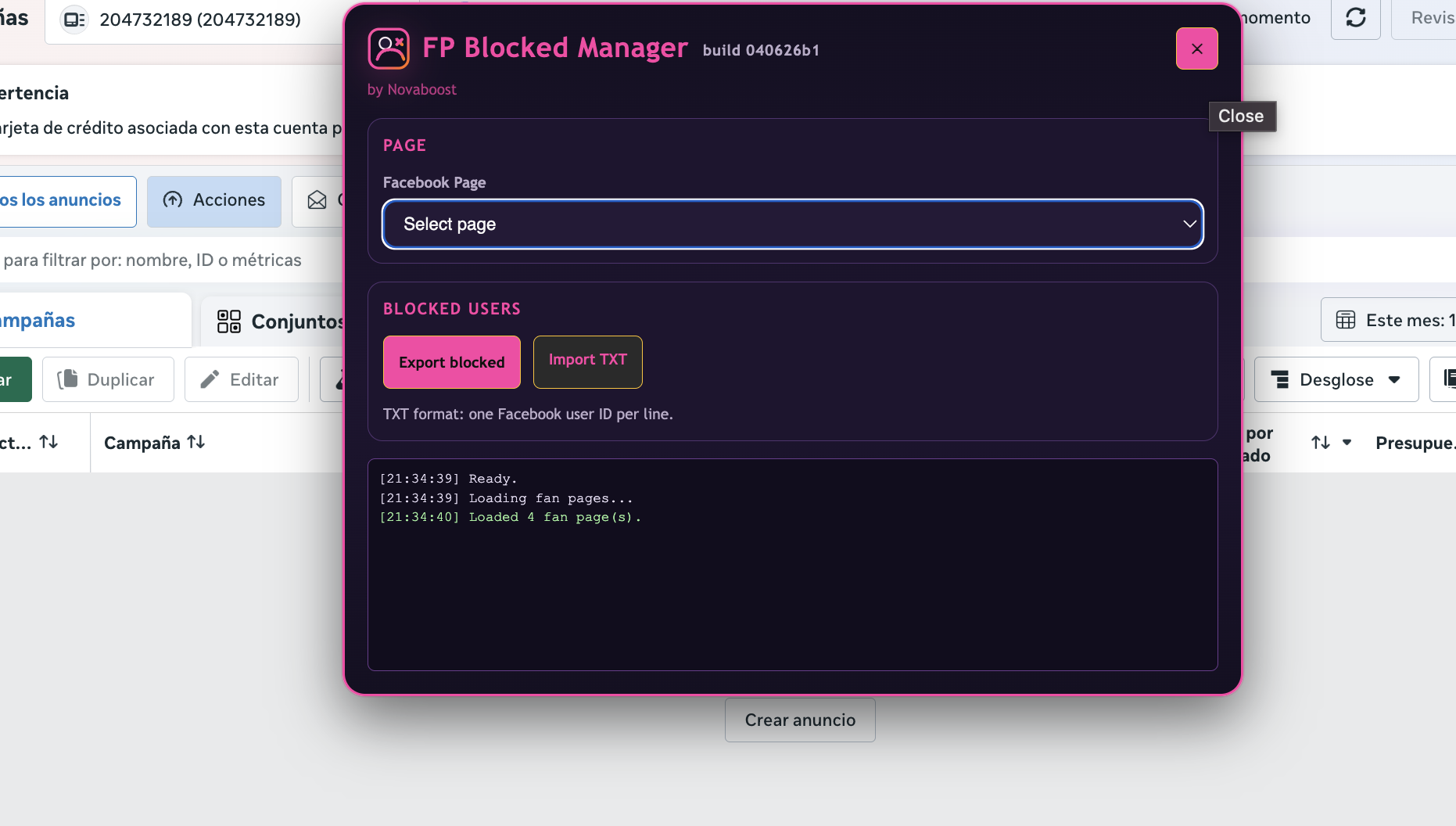 FPBlockedManager running inside Facebook